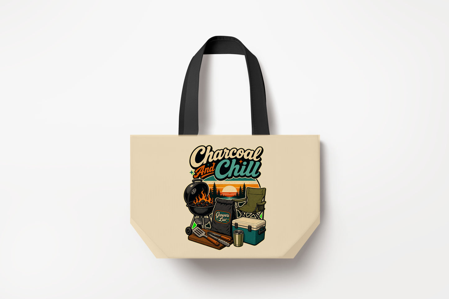 Charcoal And Chill Large Natural Tote Bag product mockup on natural tote bag