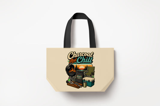 Charcoal And Chill Large Natural Tote Bag product mockup on natural tote bag