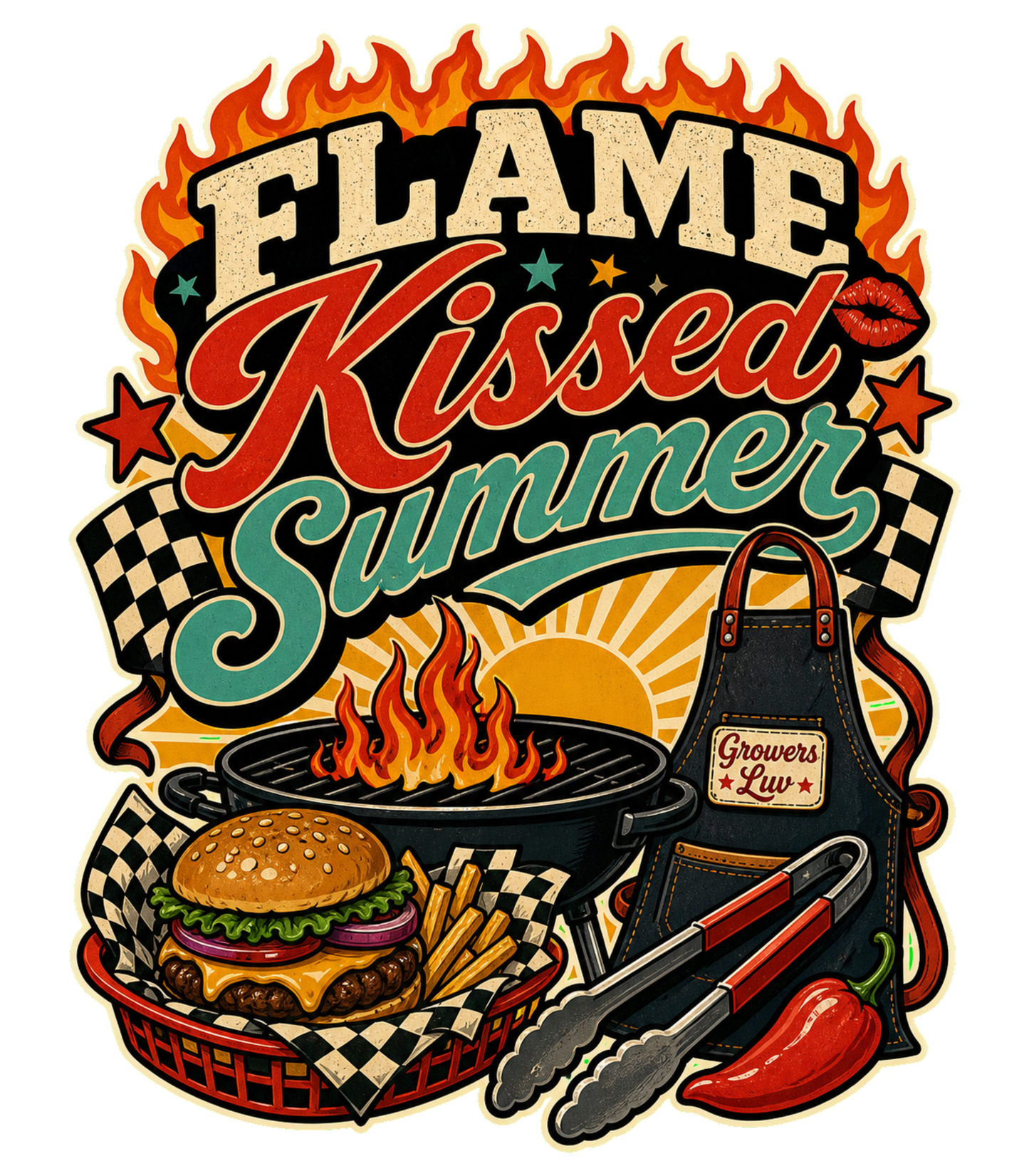 Flame Kissed Summer Men's Gildan Graphic Tee artwork detail