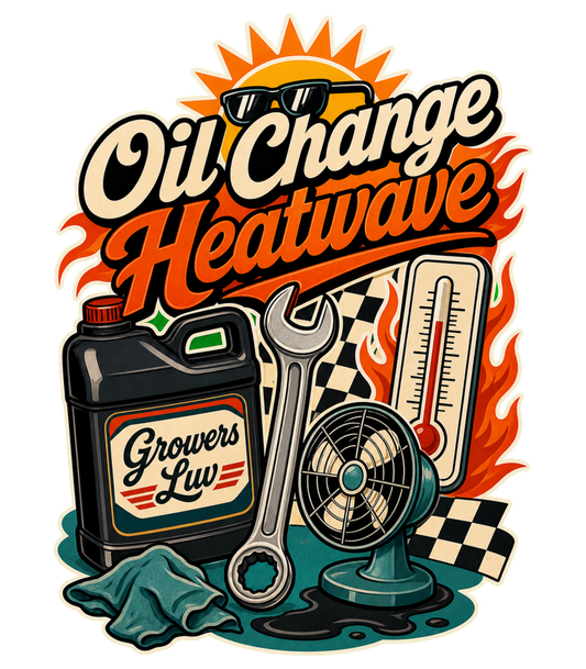 Oil Change Heatwave Men's Gildan Graphic Tee artwork detail