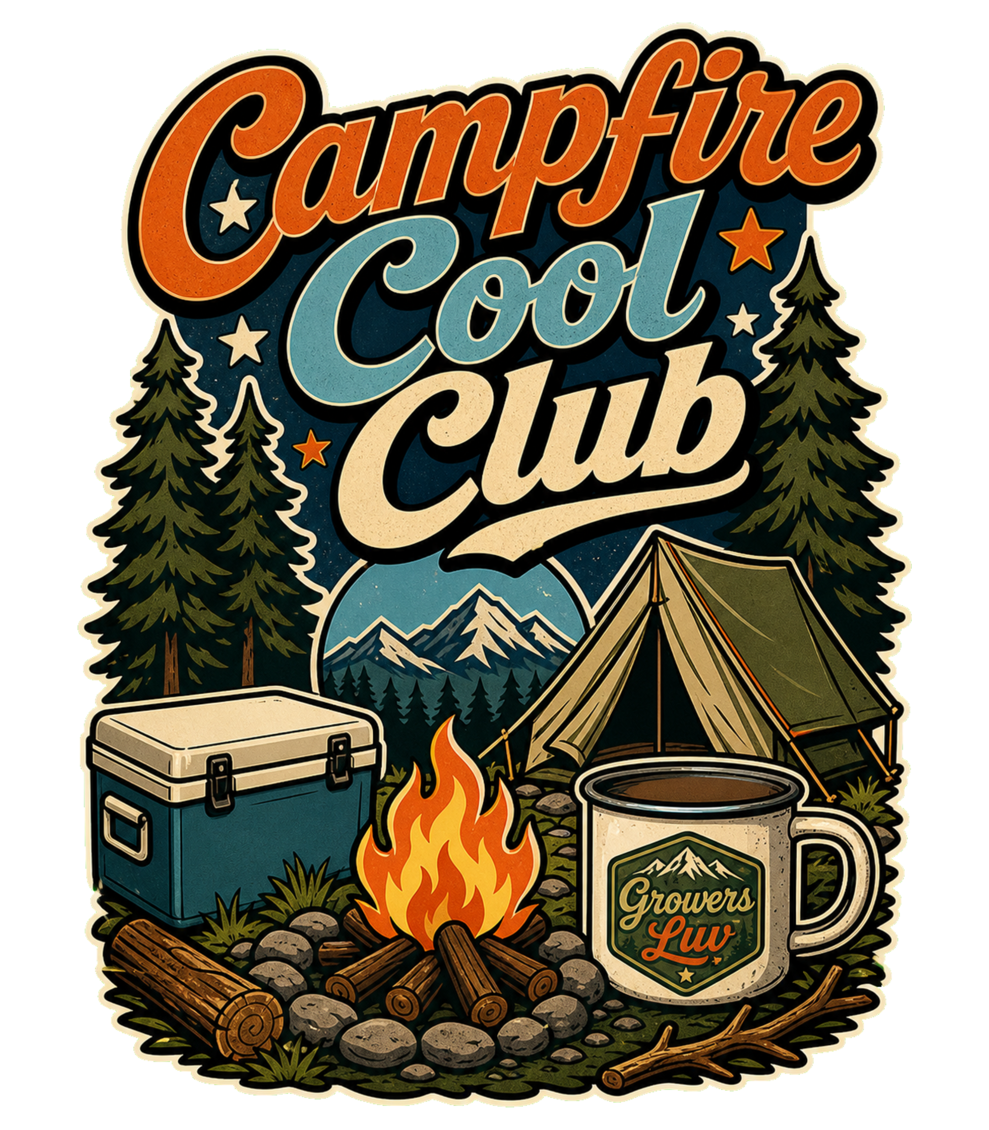 Campfire Cool Club Men's Gildan Graphic Tee artwork detail