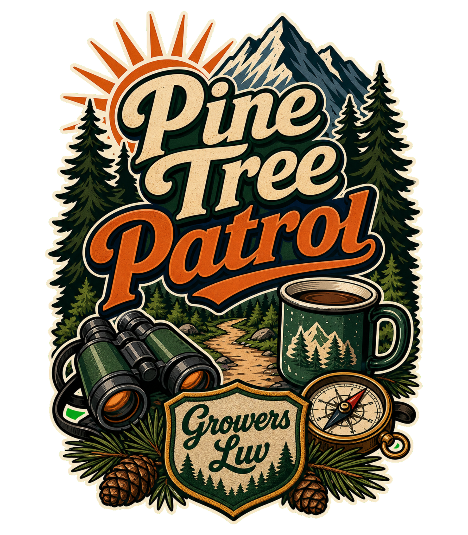 Pine Tree Patrol Men's Gildan Graphic Tee artwork detail