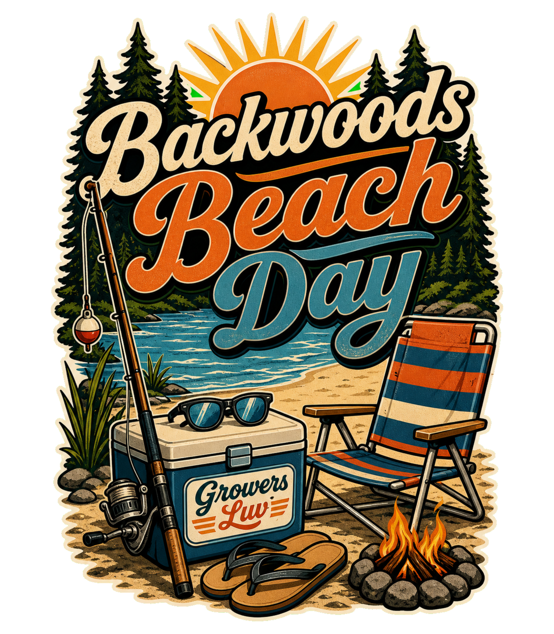 Backwoods Beach Day Men's Gildan Graphic Tee artwork detail