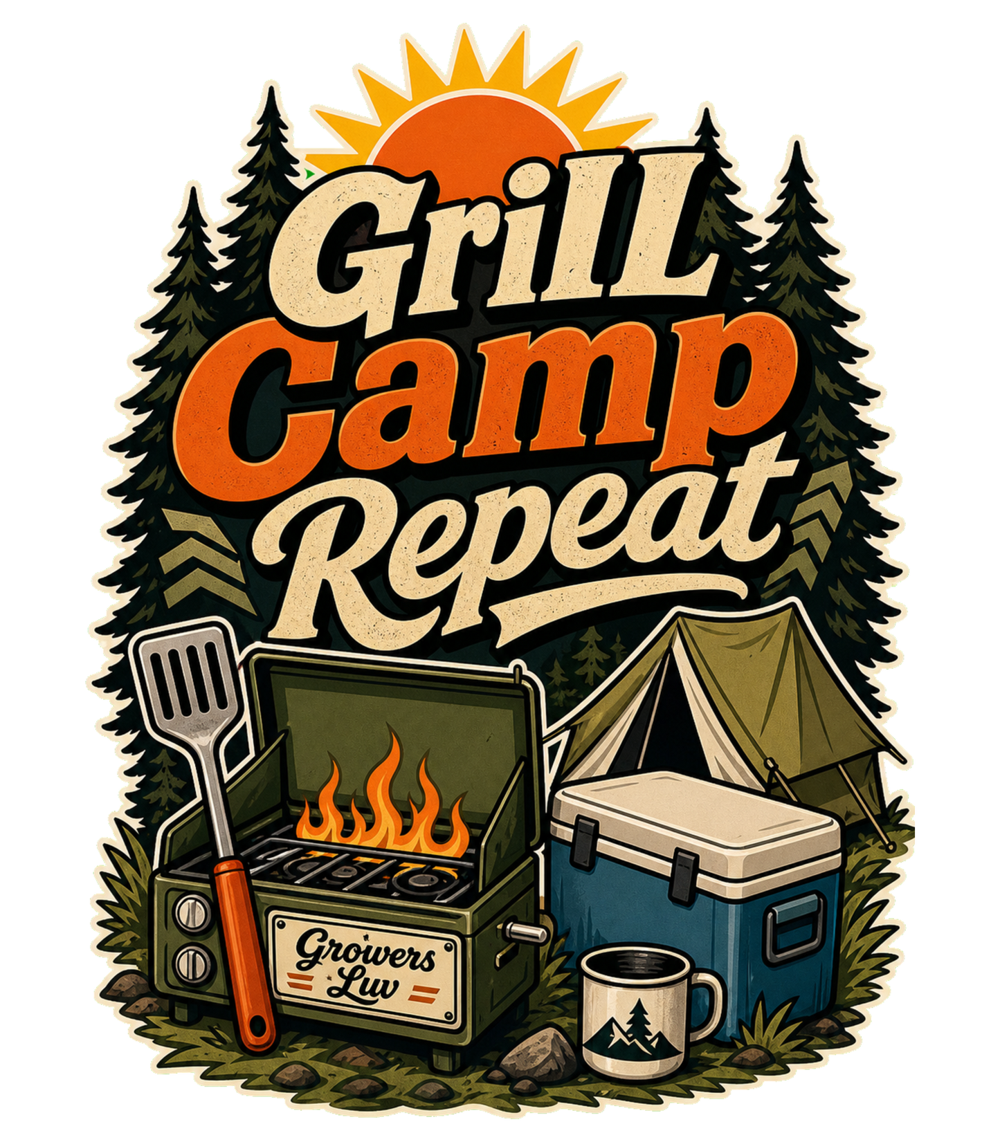 Grill Camp Repeat Men's Gildan Graphic Tee artwork detail