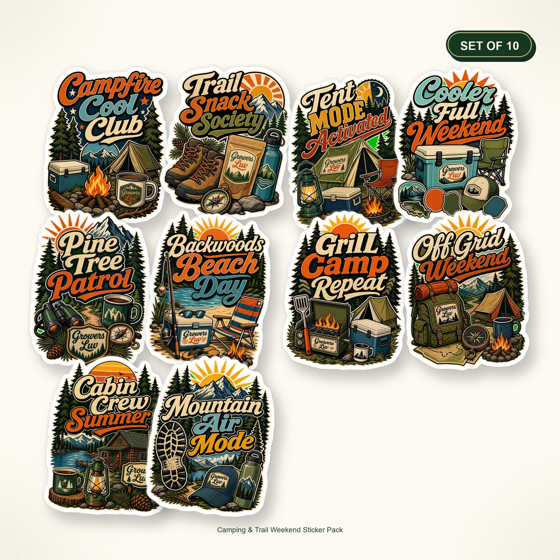 Camping & Trail Weekend Sticker Pack - Set of 10 bundle hero image