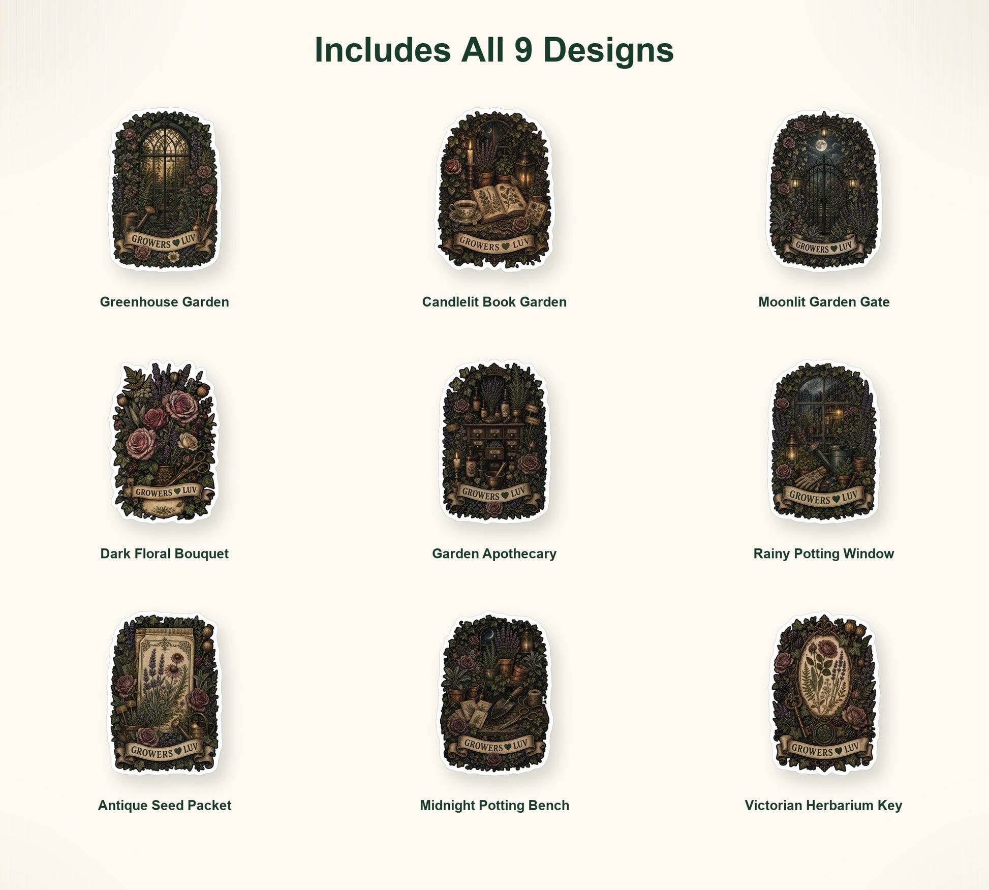 Dark Cottage Garden Sticker Pack - Set of 9 image 2