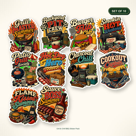 Grill & Chill BBQ Sticker Pack - Set of 10 bundle hero image