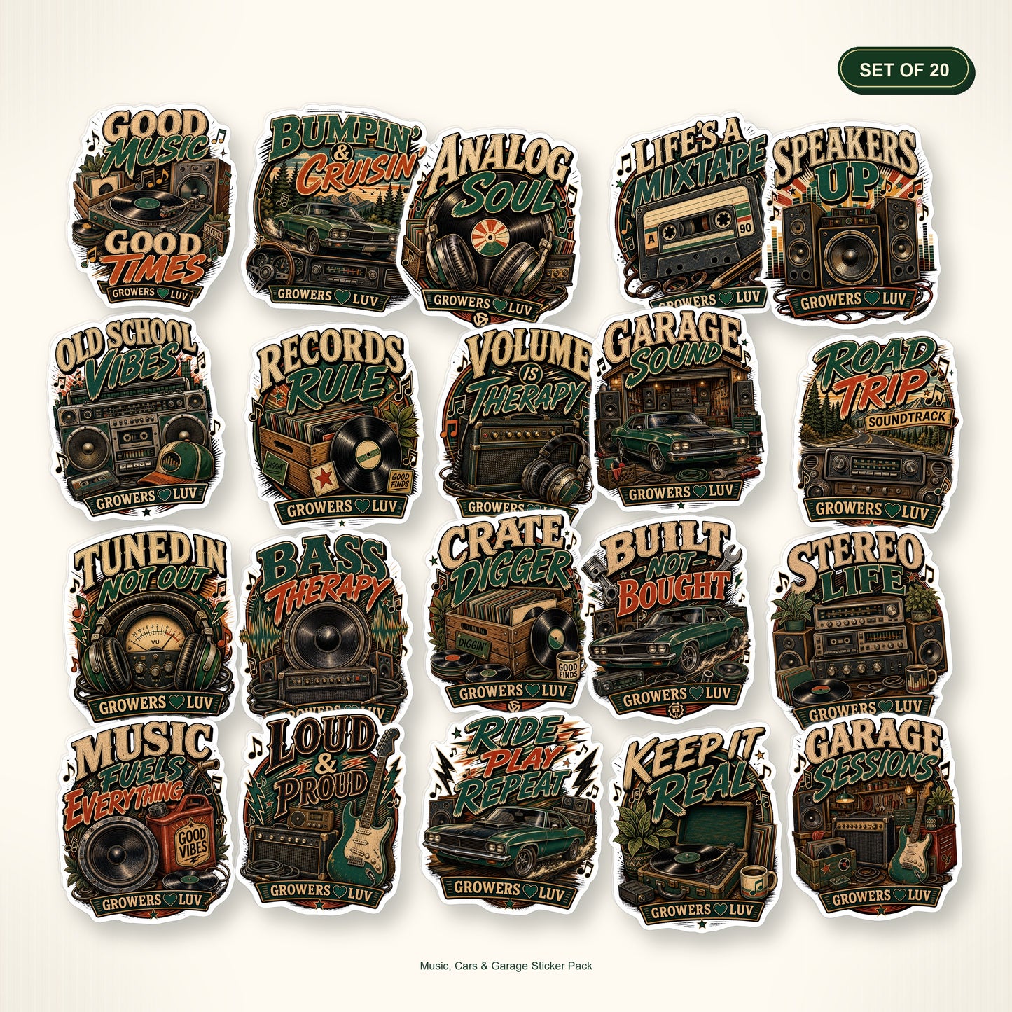 Music, Cars & Garage Sticker Pack - Set of 20 bundle hero image