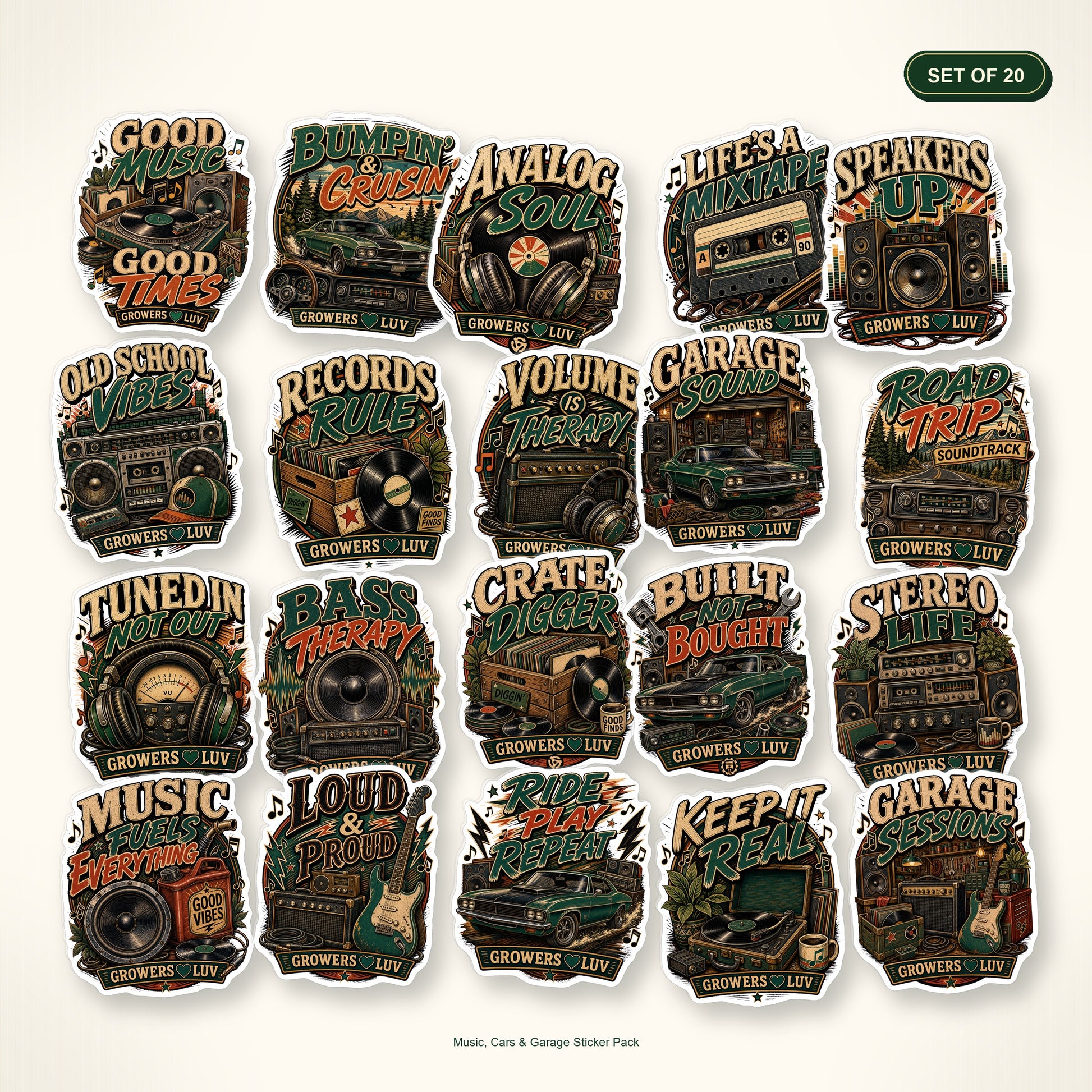 Music, Cars & Garage Sticker Pack - Set of 20 bundle hero image