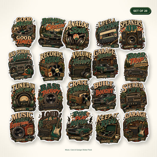 Music, Cars & Garage Sticker Pack - Set of 20 bundle hero image
