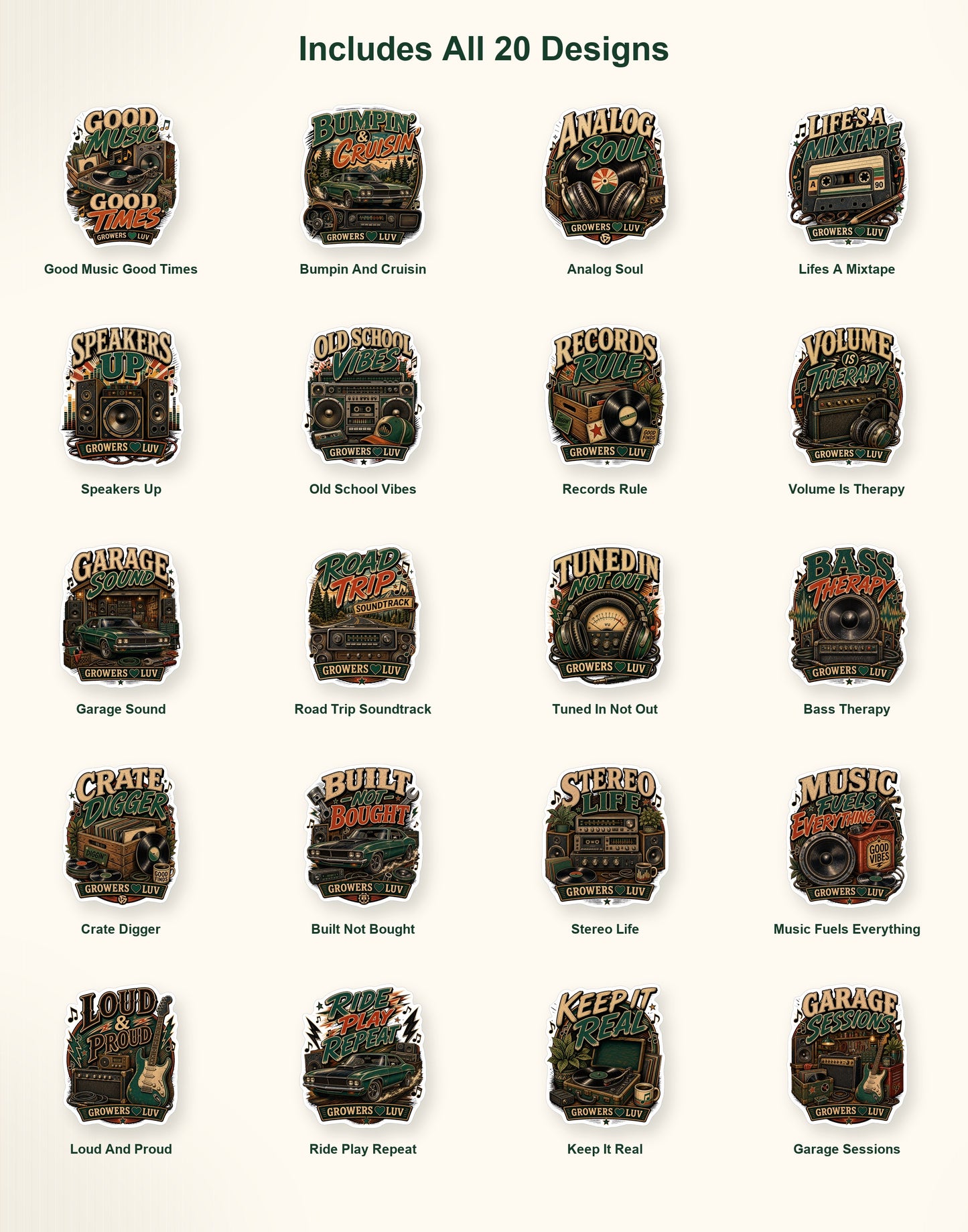 Music, Cars & Garage Sticker Pack - Set of 20 image 2