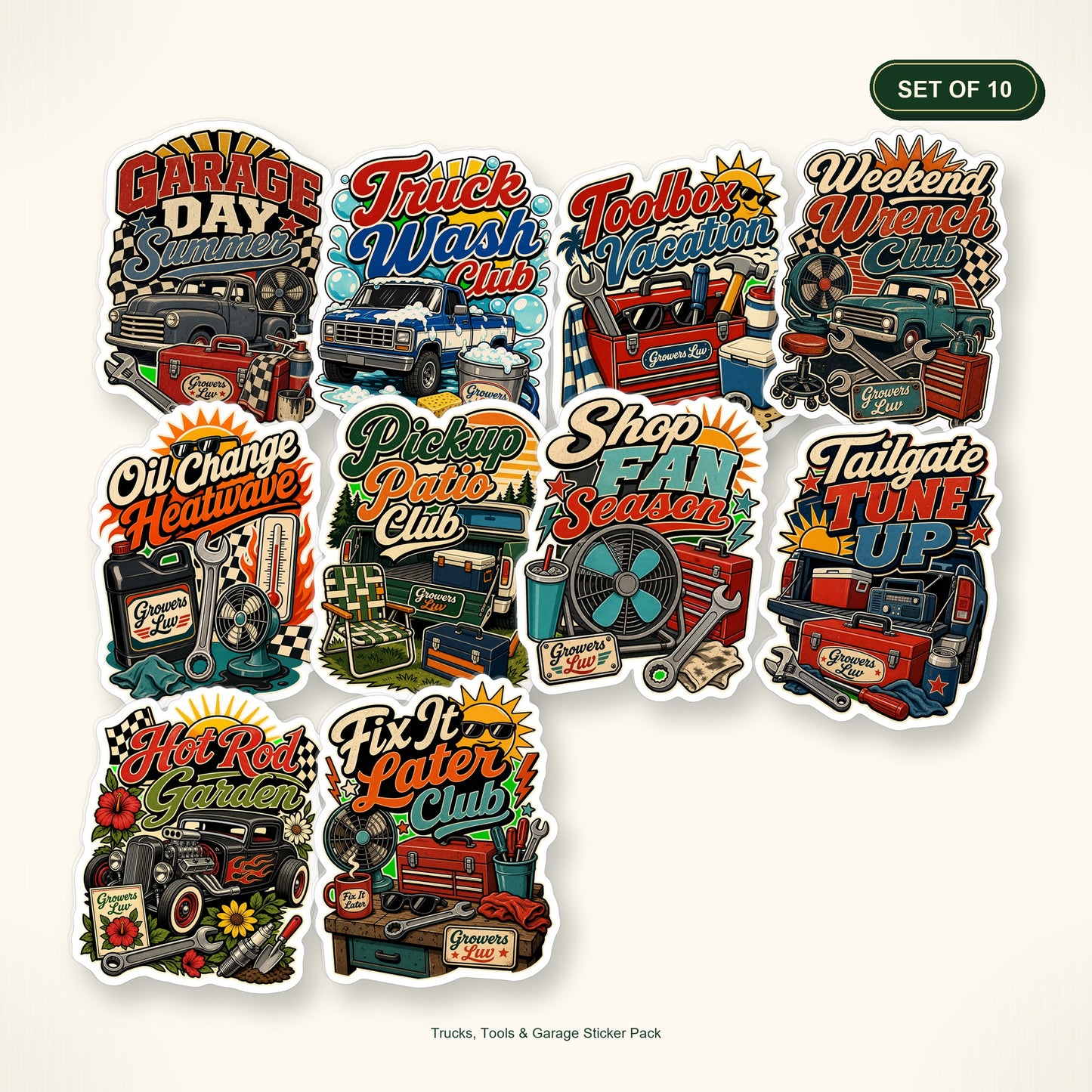 Trucks, Tools & Garage Sticker Pack - Set of 10 bundle hero image