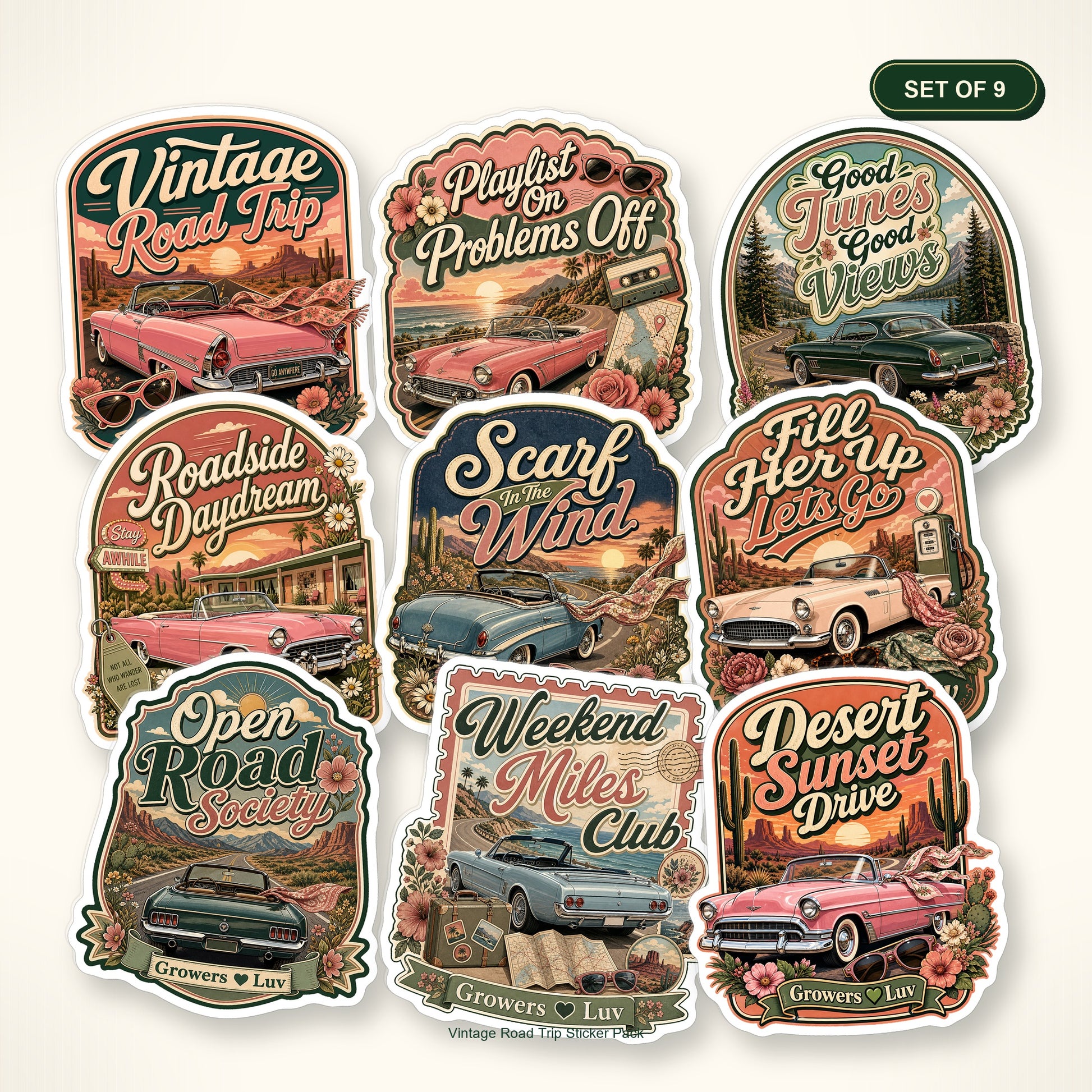 Vintage Road Trip Sticker Pack - Set of 9 bundle hero image