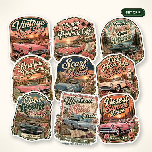 Vintage Road Trip Sticker Pack - Set of 9 bundle hero image