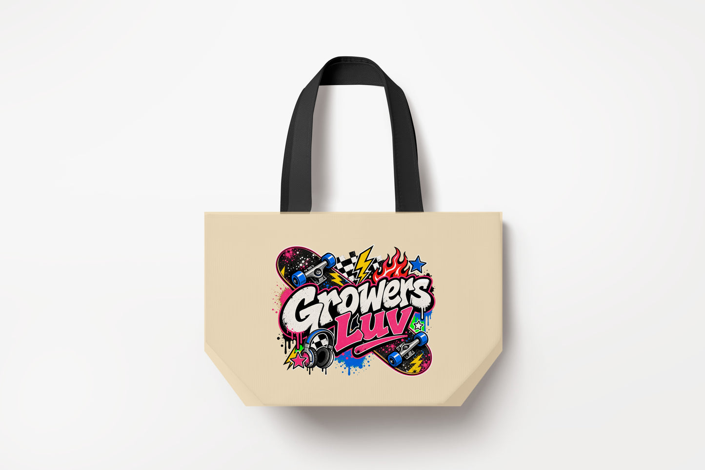 Skate Static Large Natural Tote Bag product mockup on natural tote bag