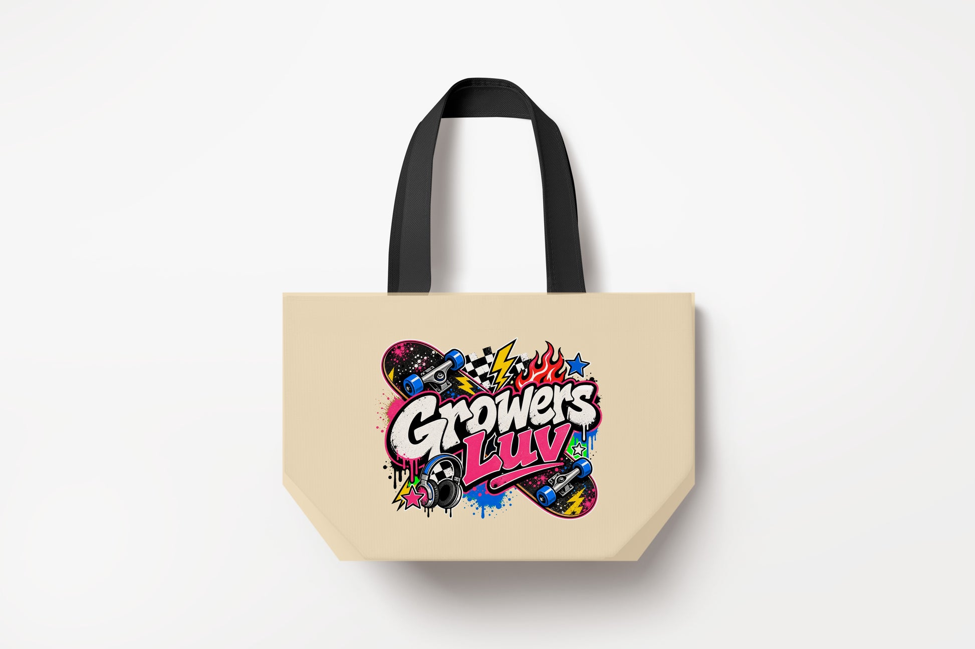 Skate Static Large Natural Tote Bag product mockup on natural tote bag