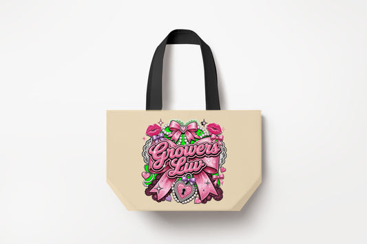 Coquette Bow Large Natural Tote Bag product mockup on natural tote bag