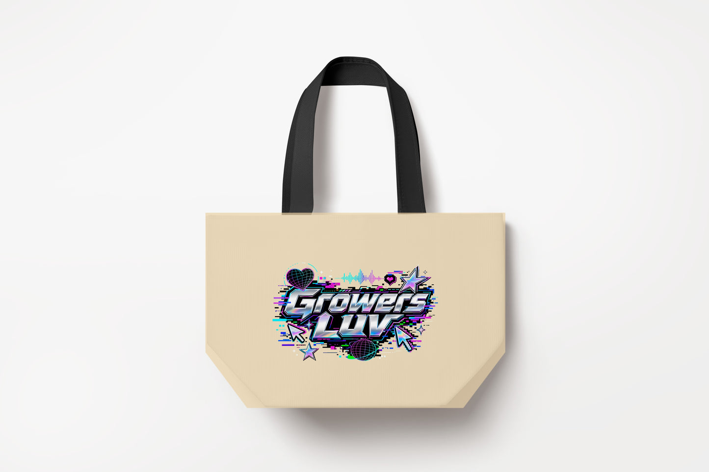 Cyber Glitch Large Natural Tote Bag product mockup on natural tote bag