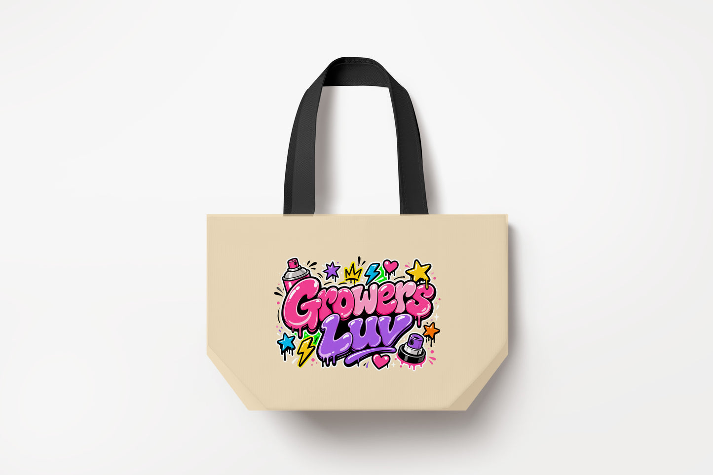 Bubblegum Graffiti Large Natural Tote Bag product mockup on natural tote bag