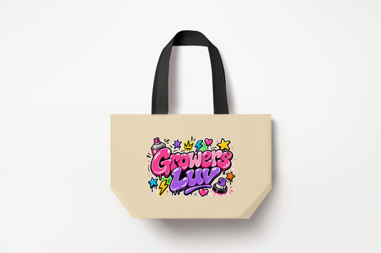 Bubblegum Graffiti Large Natural Tote Bag product mockup on natural tote bag