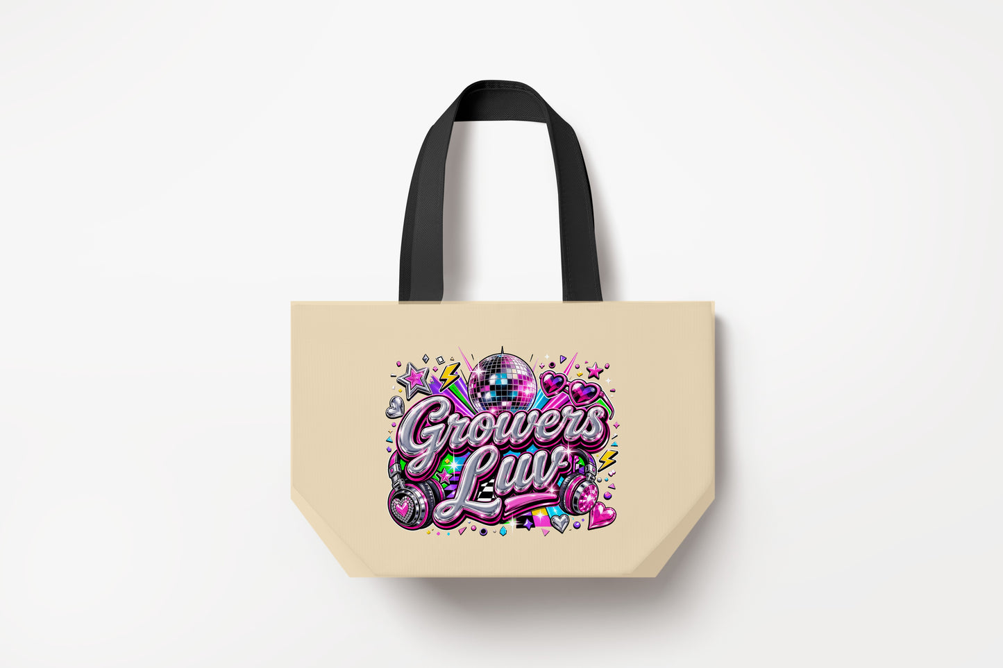 Disco Party Large Natural Tote Bag product mockup on natural tote bag