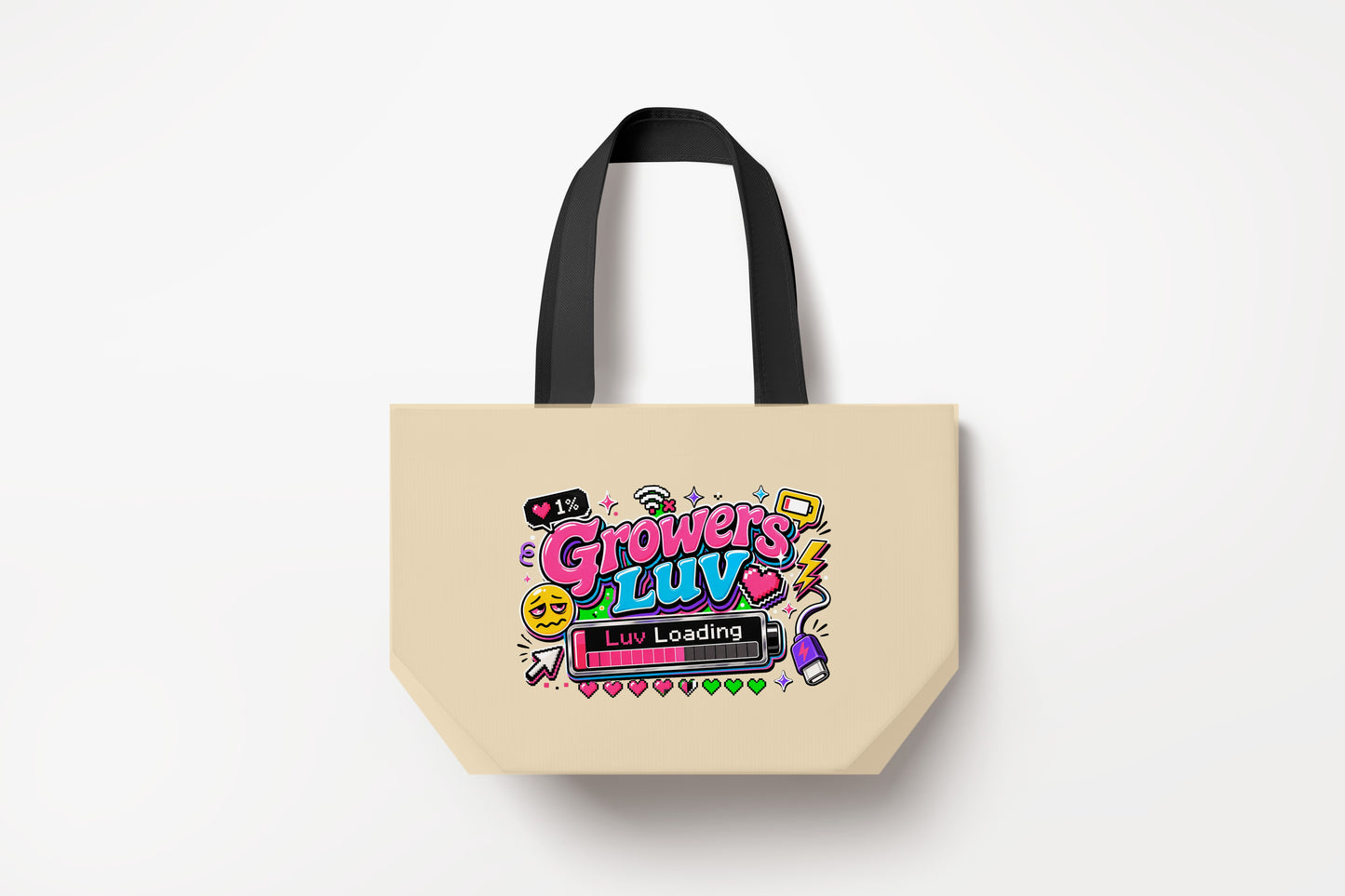 Luv Loading Large Natural Tote Bag product mockup on natural tote bag