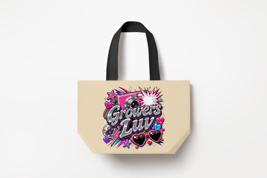 Camera Flash Large Natural Tote Bag product mockup on natural tote bag