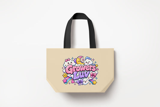 Kawaii Cloud Large Natural Tote Bag product mockup on natural tote bag