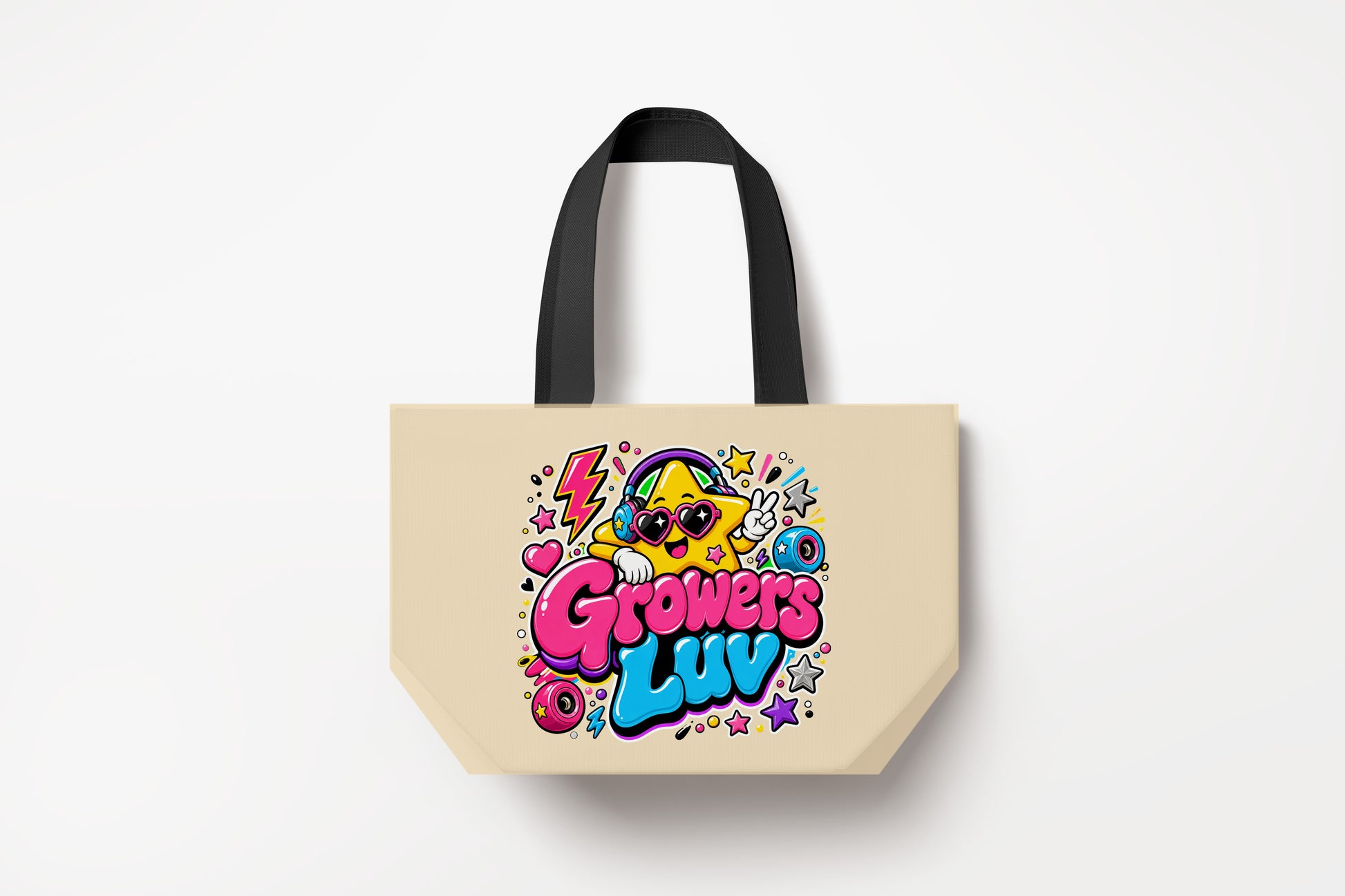 Star Mascot Large Natural Tote Bag product mockup on natural tote bag