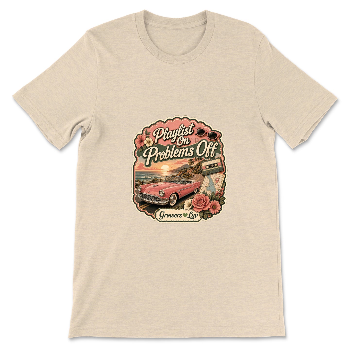 Playlist On Problems Off Women's Bella Canvas Graphic Tee in Heather Dust