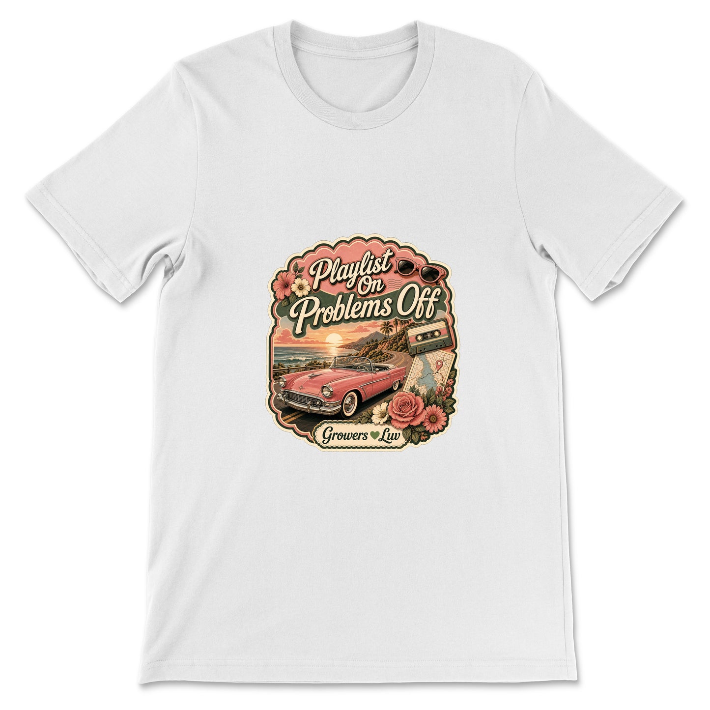 Playlist On Problems Off Women's Bella Canvas Graphic Tee in White