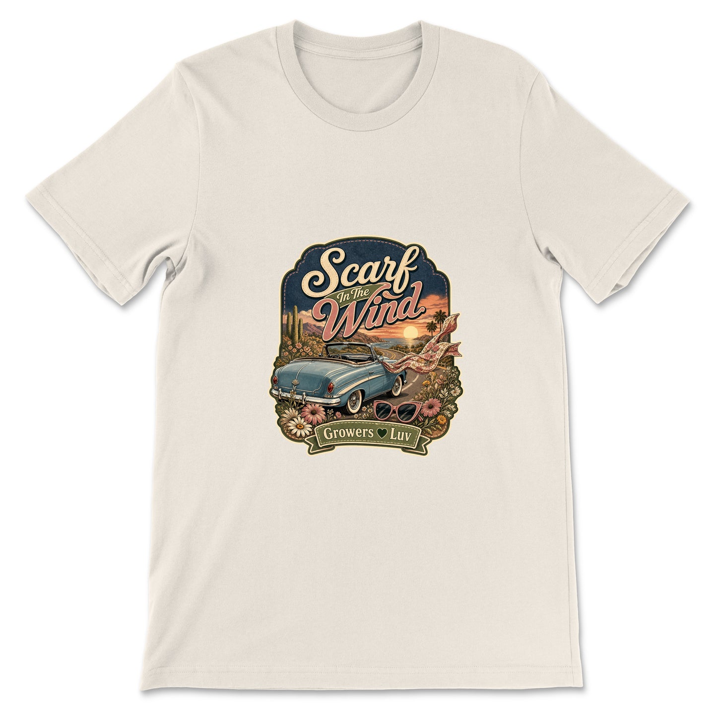 Scarf In The Wind Women's Bella Canvas Graphic Tee in Natural