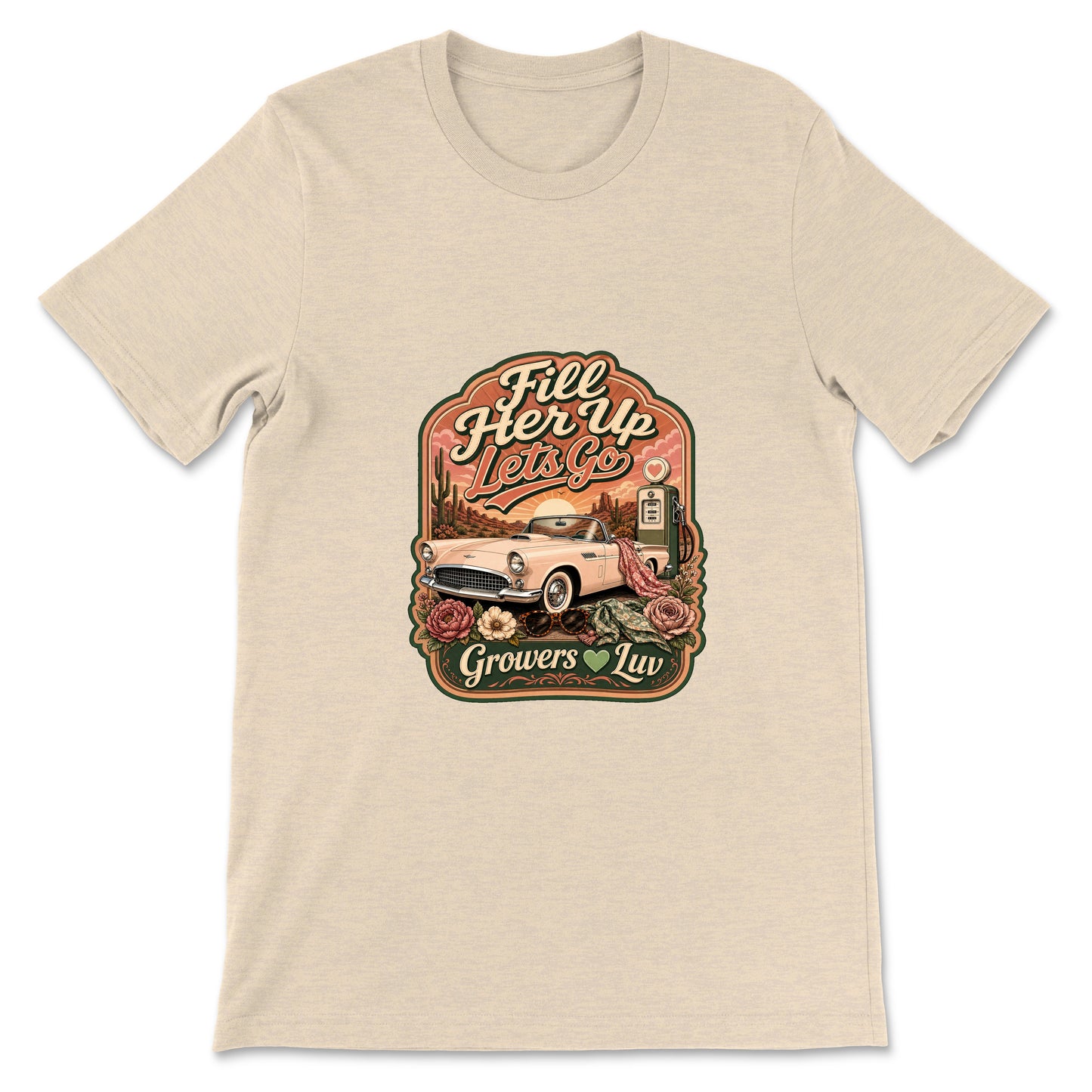 Fill Her Up Lets Go Women's Bella Canvas Graphic Tee in Heather Dust
