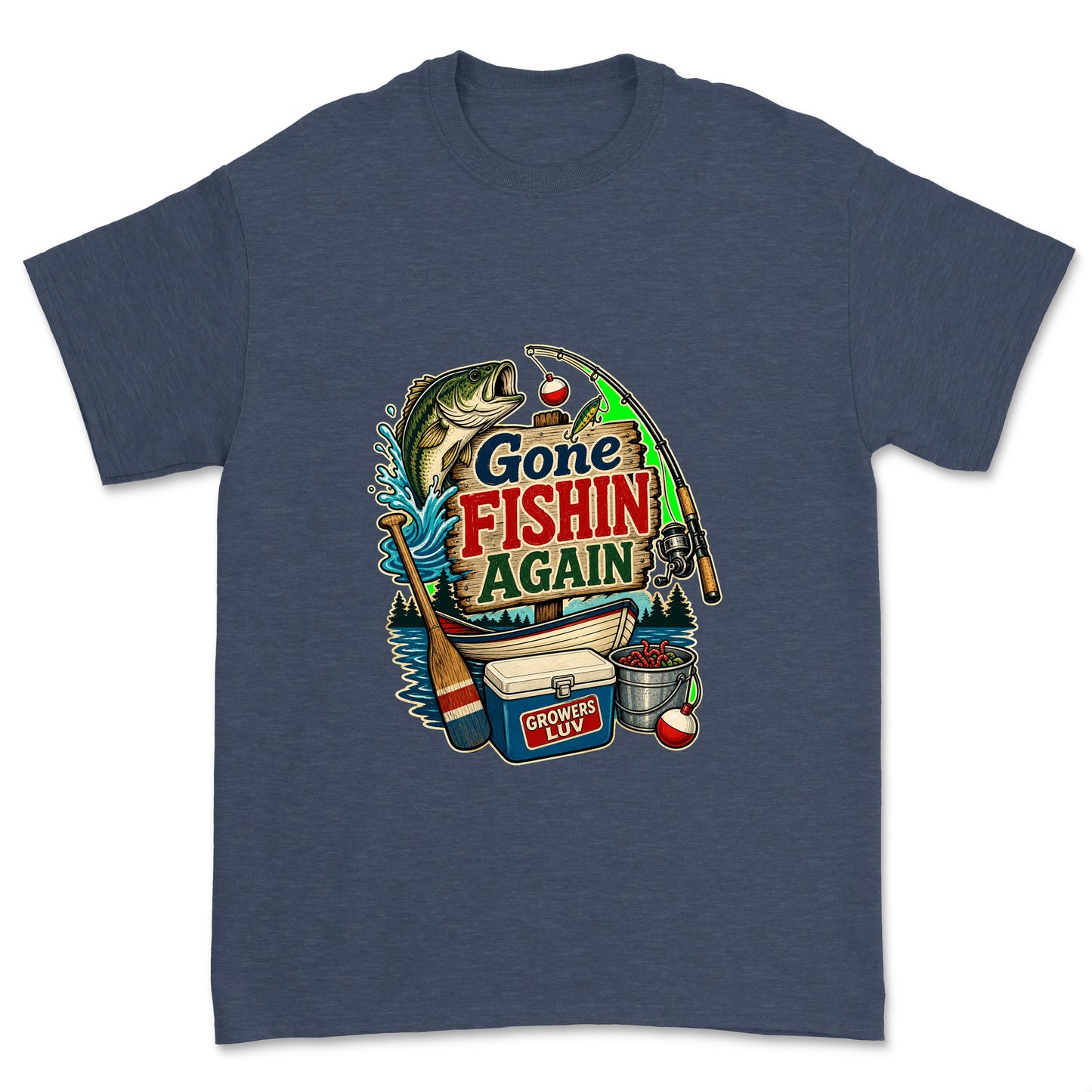 Gone Fishin Again Men's Gildan Graphic Tee in Heather Navy