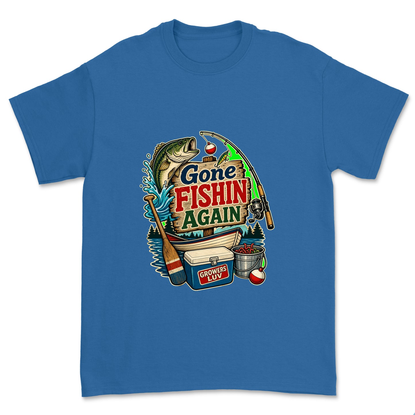 Gone Fishin Again Men's Gildan Graphic Tee in Royal