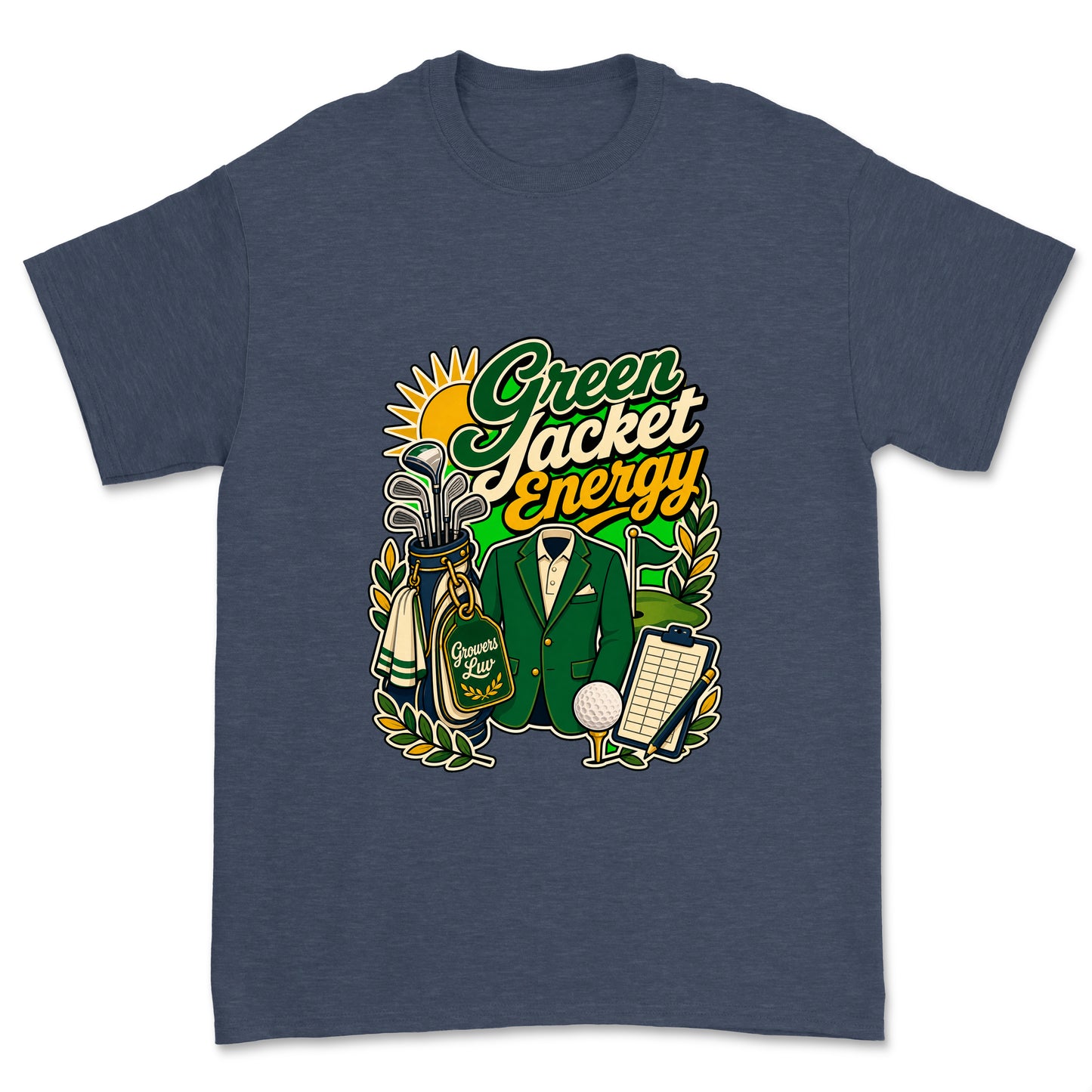 Green Jacket Energy Men's Gildan Graphic Tee in Heather Navy