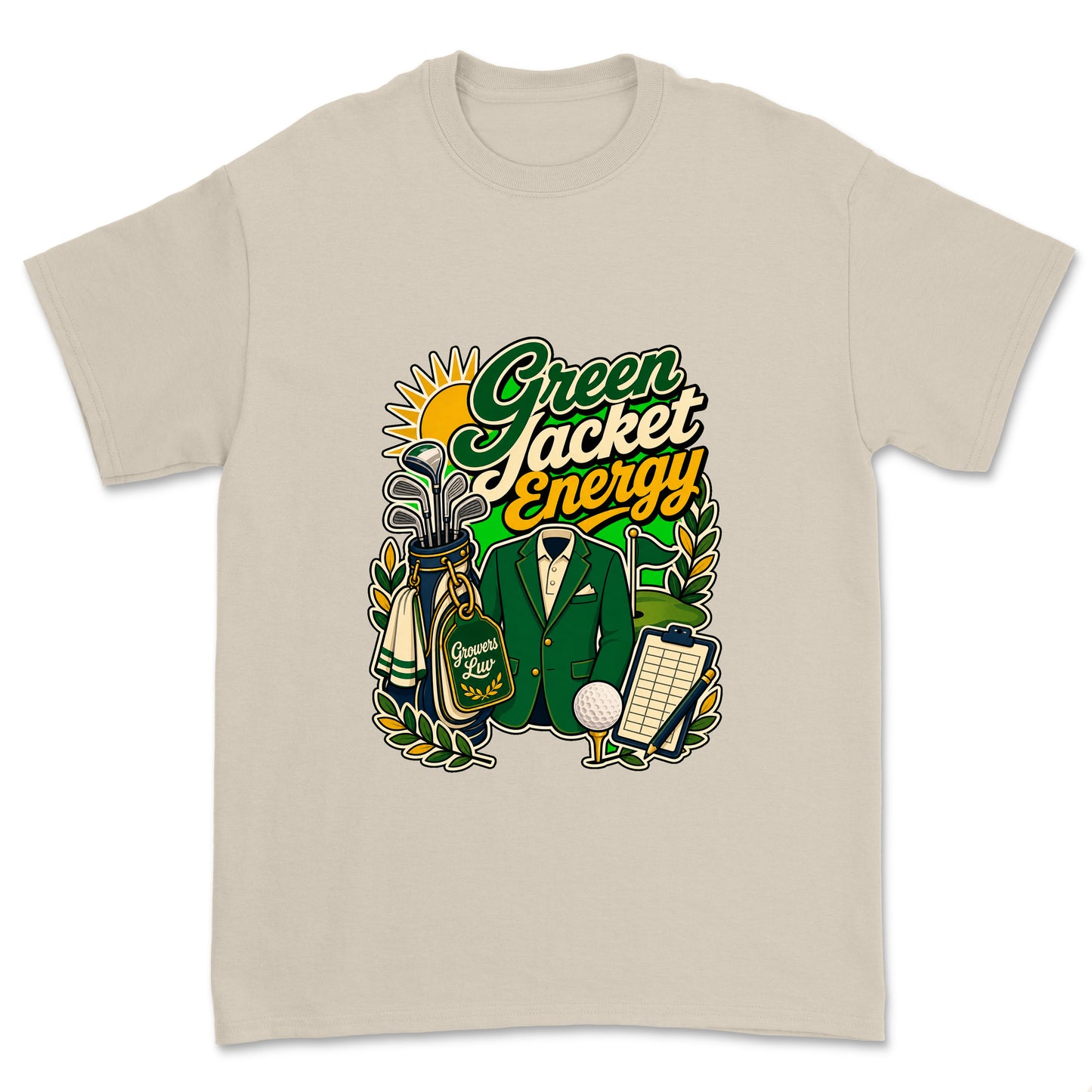 Green Jacket Energy Men's Gildan Graphic Tee in Sand