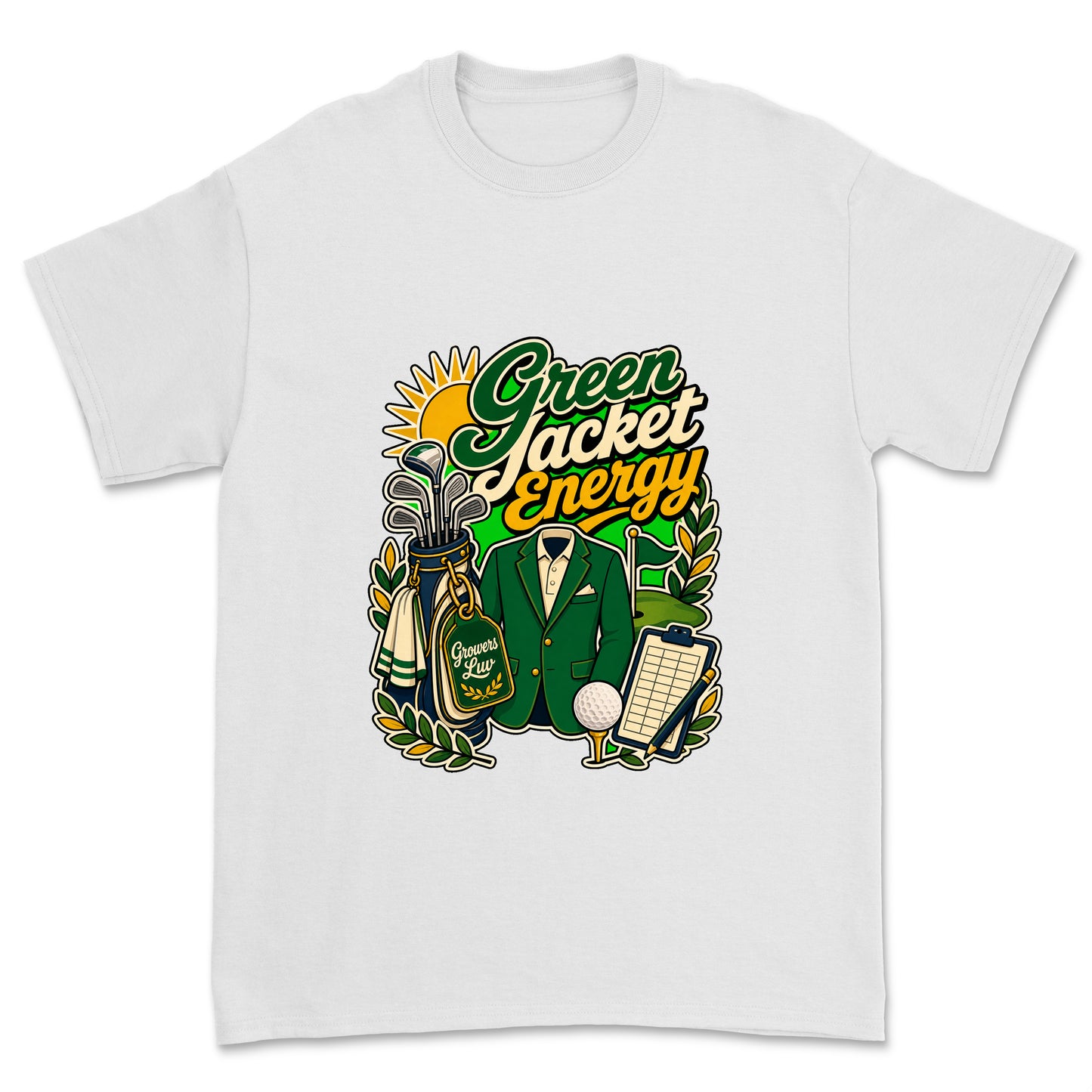 Green Jacket Energy Men's Gildan Graphic Tee in White