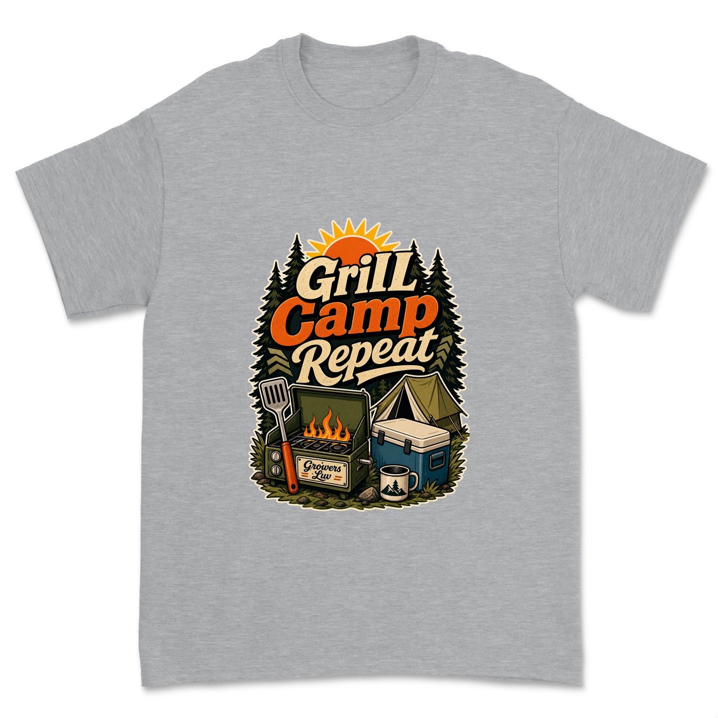 Grill Camp Repeat Men's Gildan Graphic Tee in Sport Grey Heather