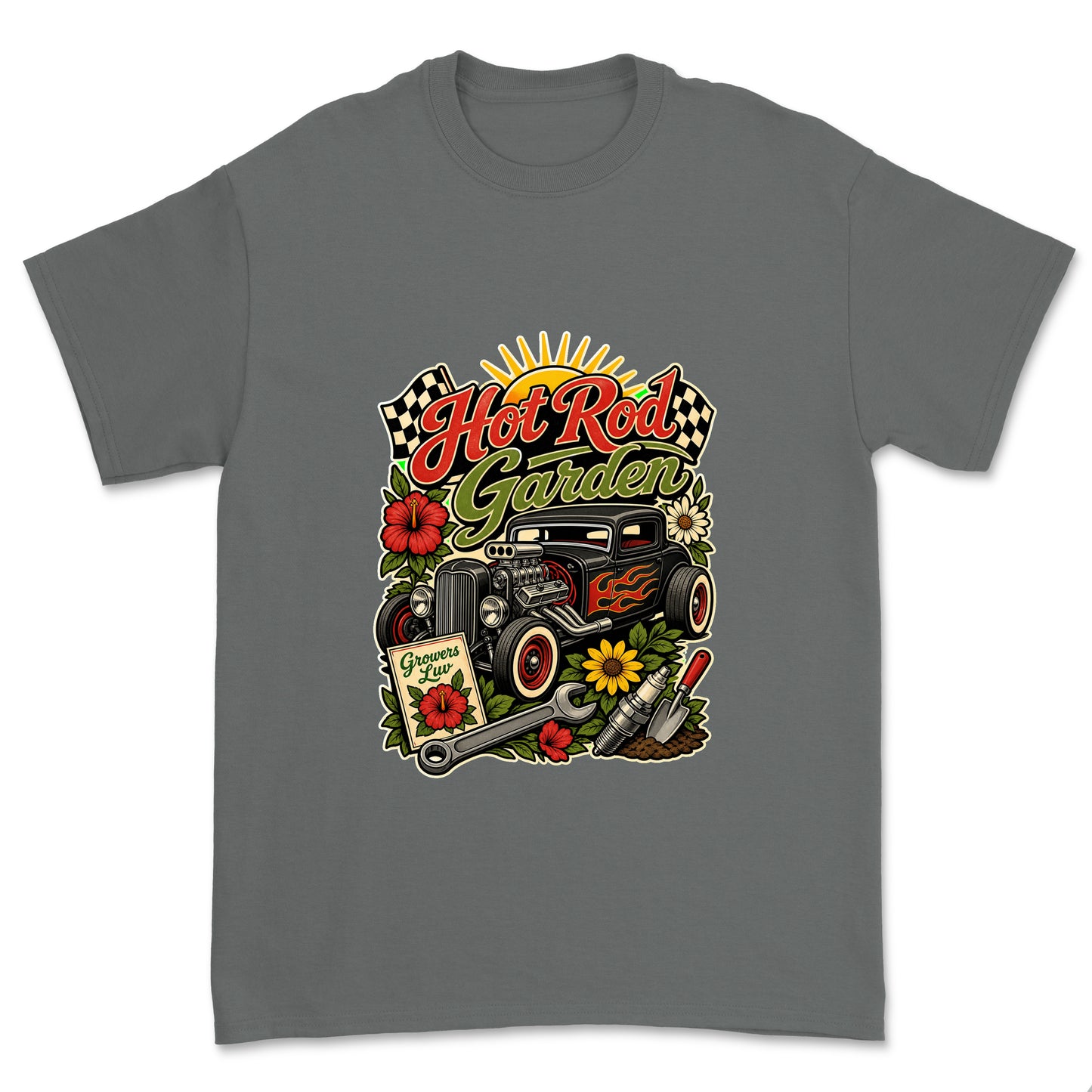 Hot Rod Garden Men's Gildan Graphic Tee in Charcoal