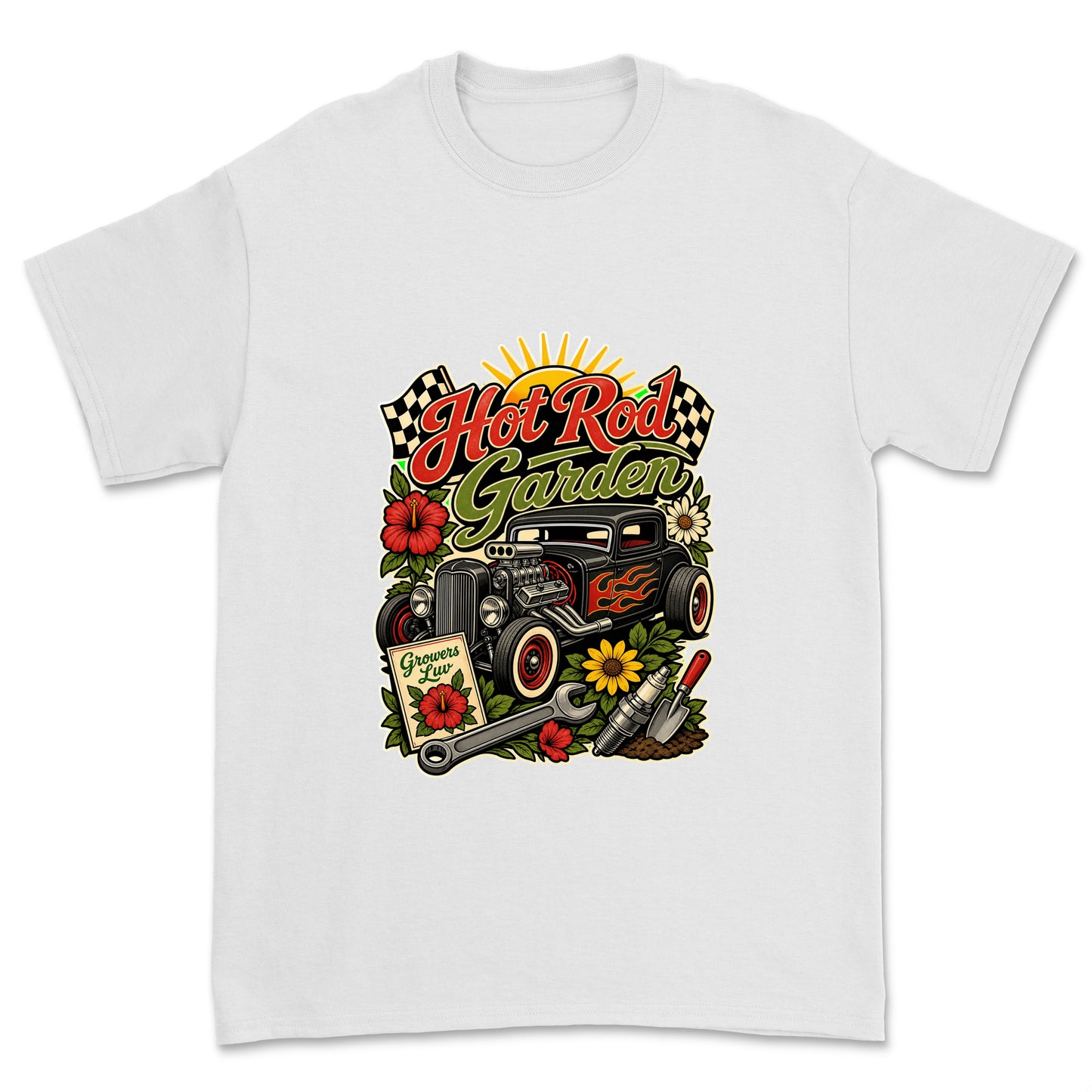 Hot Rod Garden Men's Gildan Graphic Tee in White