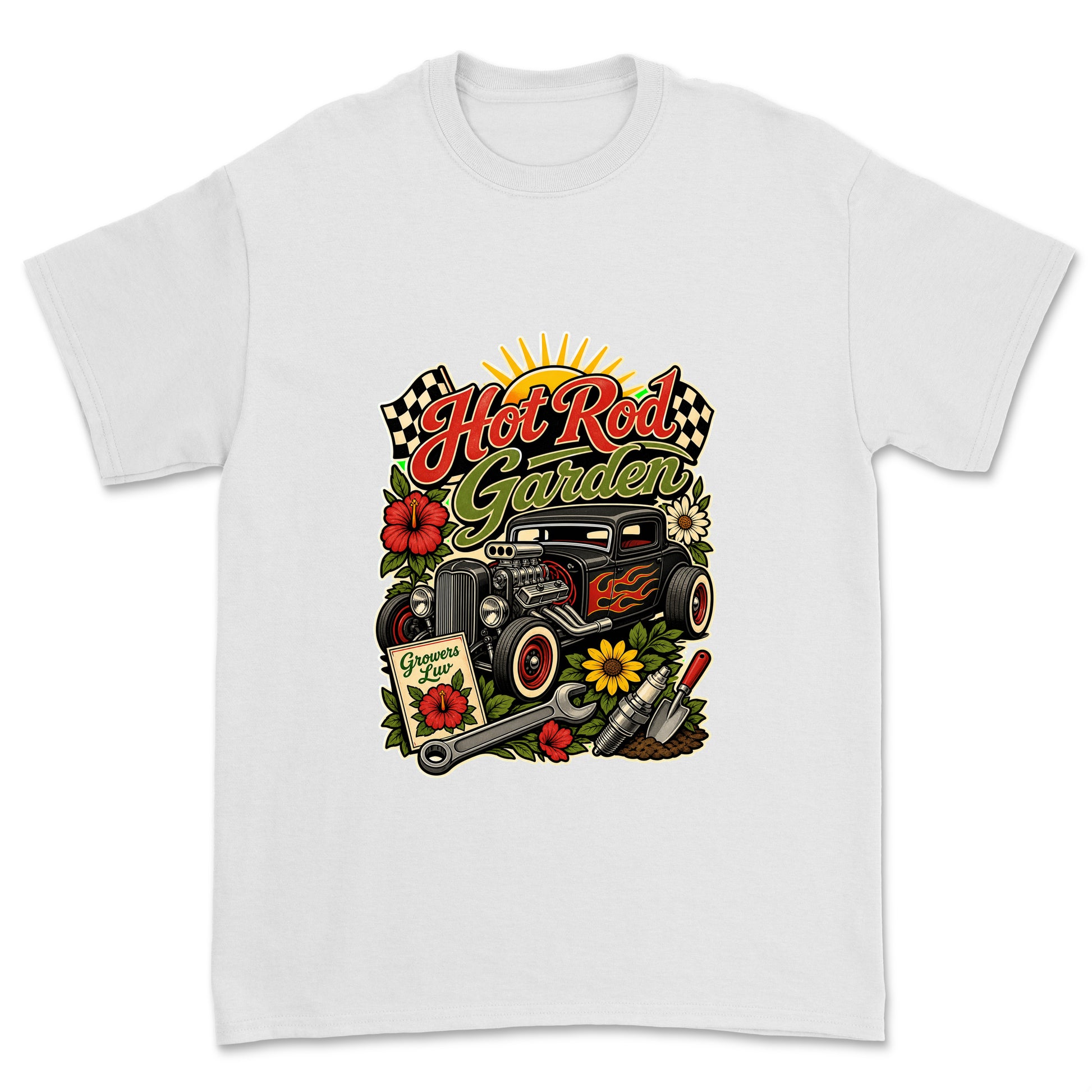 Hot Rod Garden Men's Gildan Graphic Tee in White