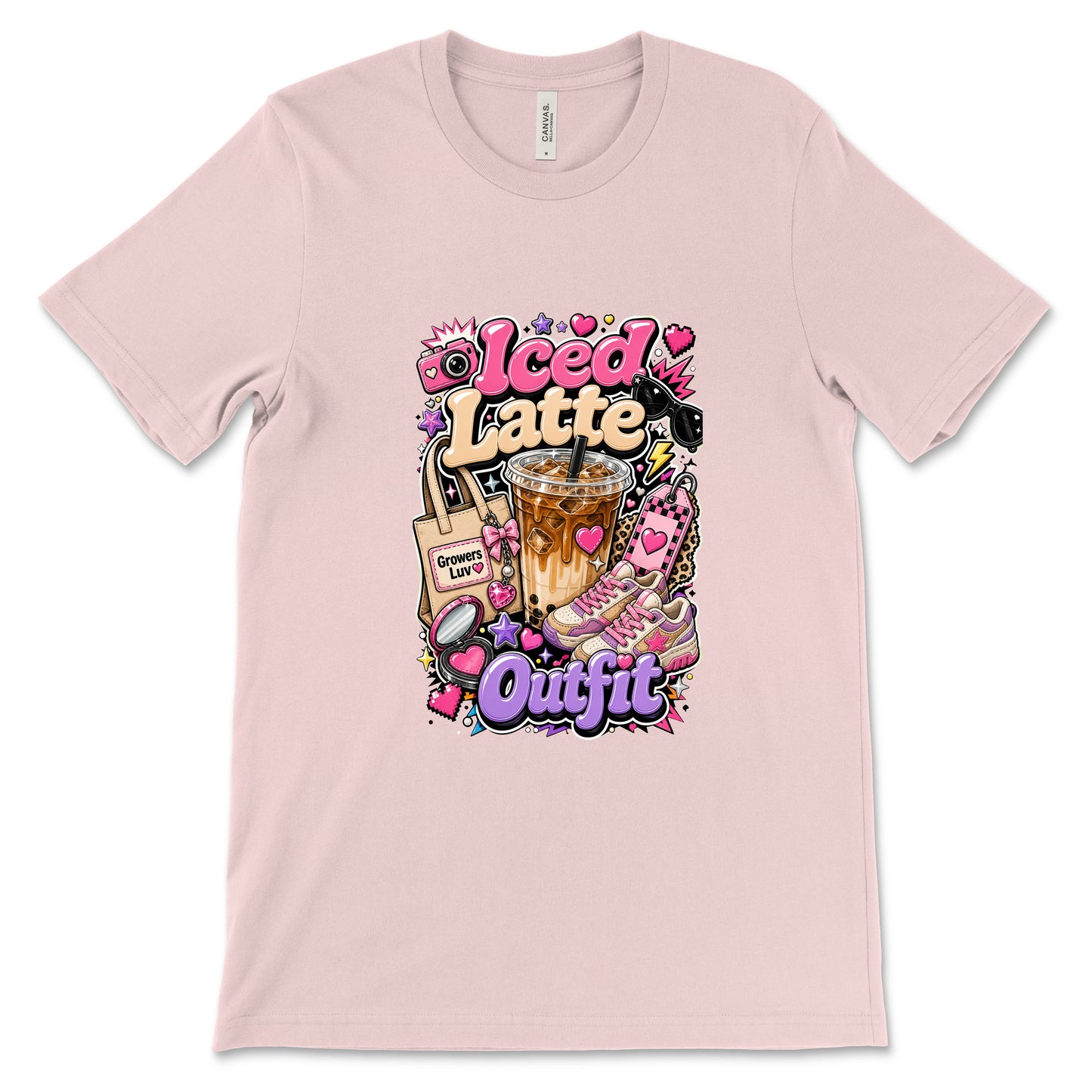 Iced Latte Outfit Women's Bella Canvas Graphic Tee in Soft Pink