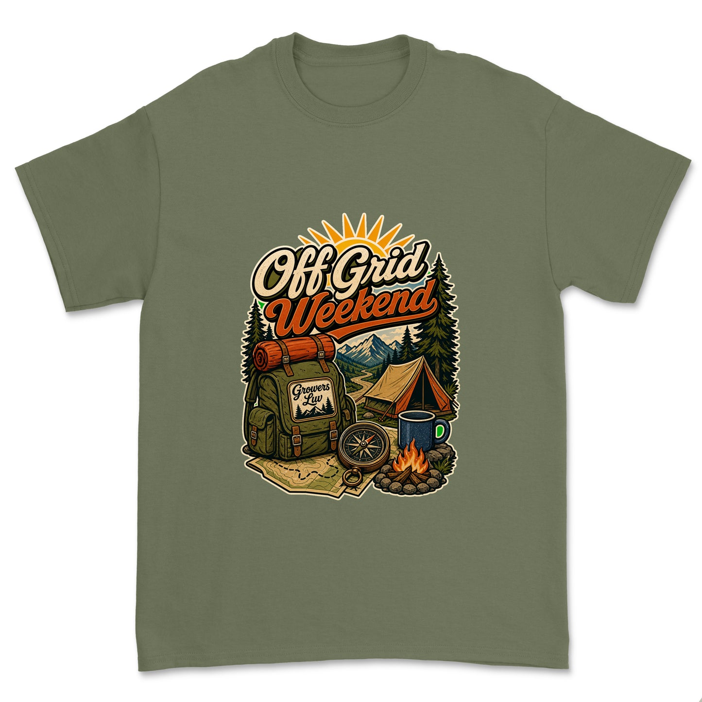 Off Grid Weekend Men's Gildan Graphic Tee in Military Green