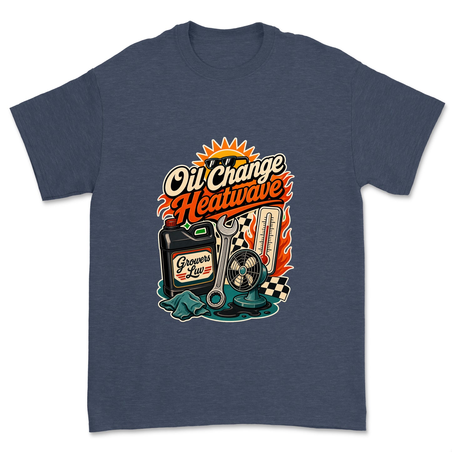 Oil Change Heatwave Men's Gildan Graphic Tee in Heather Navy
