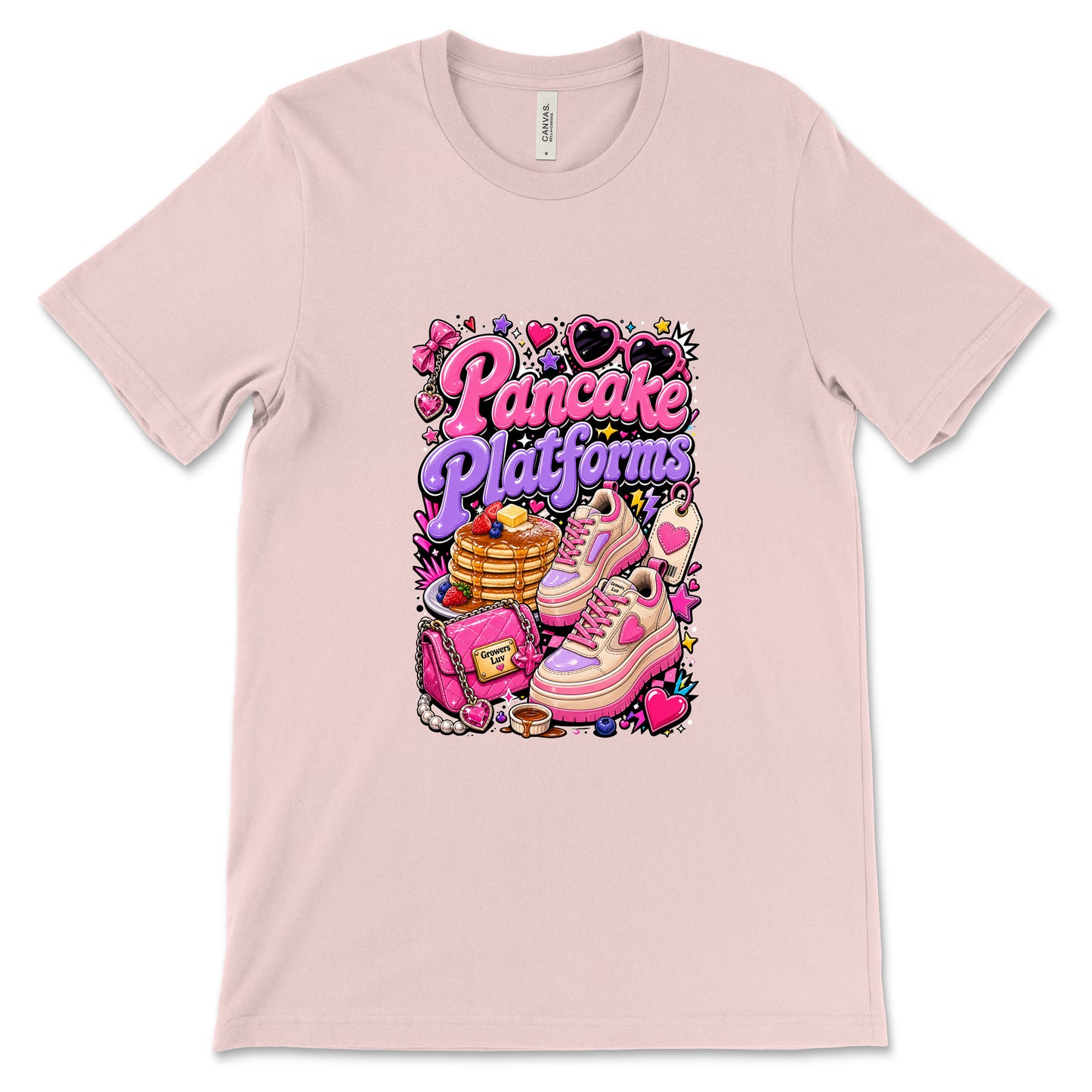 Pancake Platforms Women's Bella Canvas Graphic Tee in Soft Pink