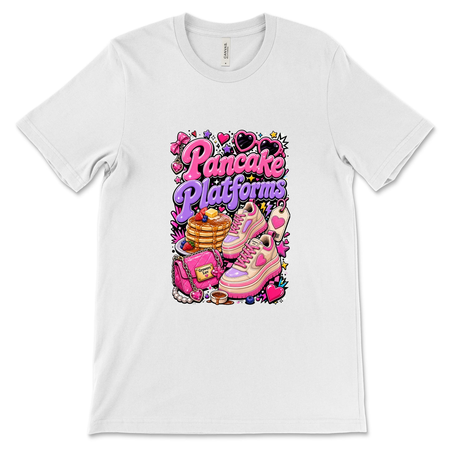 Pancake Platforms Women's Bella Canvas Graphic Tee in White