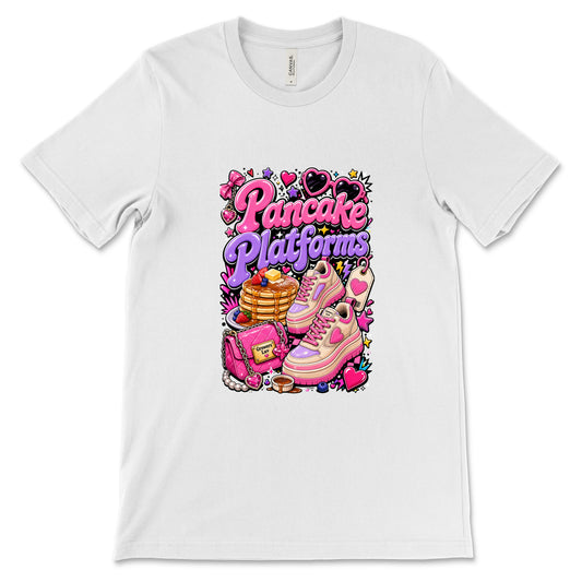 Pancake Platforms Women's Bella Canvas Graphic Tee in White