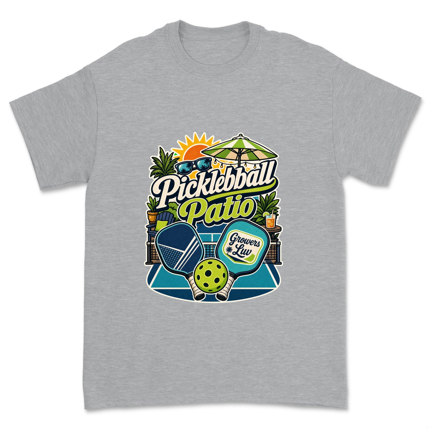 Pickleball Patio Men's Gildan Graphic Tee in Sport Grey Heather