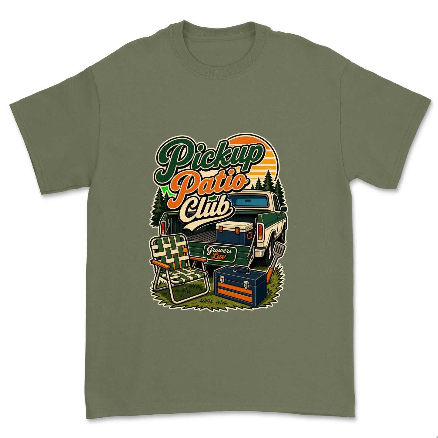 Pickup Patio Club Men's Gildan Graphic Tee in Military Green